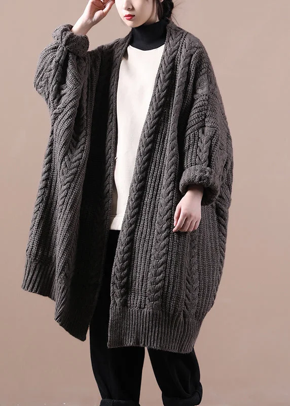 Women's reversible down coats with two - tone designs for versatile stylingBohemian Dark Khaki V Neck Cable Knit Sweaters Coats Winter Women's reversible down coats with two - tone designs for versatile stylingBohemian Dark Khaki V Neck Cable Knit Sweaters Coats Winter
