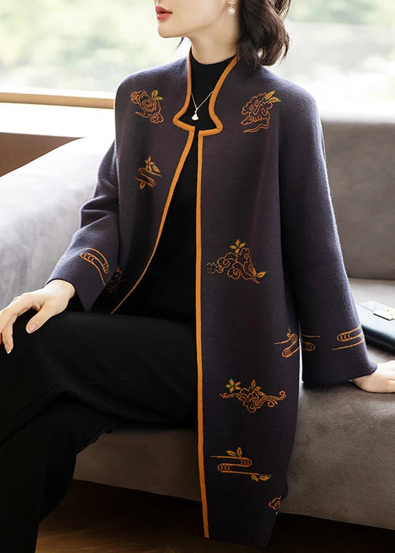 Women's waterproof parka coats with multiple pockets for practicalityBohemian Dark Purple Stand Collar Embroideried Patchwork Wool Coats Fall Women's waterproof parka coats with multiple pockets for practicalityBohemian Dark Purple Stand Collar Embroideried Patchwork Wool Coats Fall