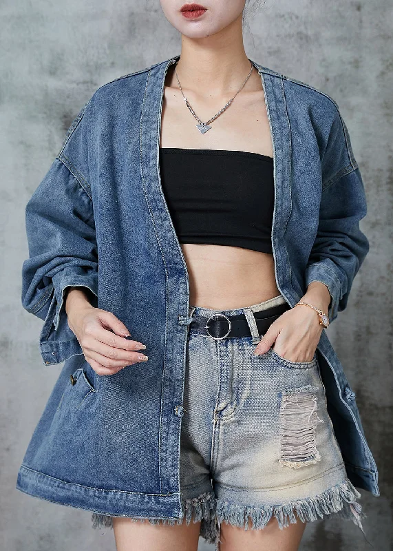 Oversized women's wool coats in a monochromatic look for a trendy outfitBohemian Navy Oversized Chinese Button Denim Coats Spring Oversized women's wool coats in a monochromatic look for a trendy outfitBohemian Navy Oversized Chinese Button Denim Coats Spring