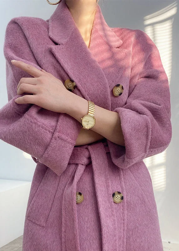 Water - resistant women's trench coats with adjustable cuffs for rainy daysBohemian Purple Double Breast Tie Waist Woolen Coats Winter Water - resistant women's trench coats with adjustable cuffs for rainy daysBohemian Purple Double Breast Tie Waist Woolen Coats Winter