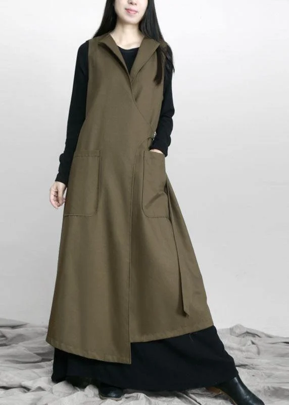 Women's reversible down coats with two - tone designs for versatile stylingBoho Army Green Asymmetrical Design Pockets Fall Long Waistcoat Women's reversible down coats with two - tone designs for versatile stylingBoho Army Green Asymmetrical Design Pockets Fall Long Waistcoat