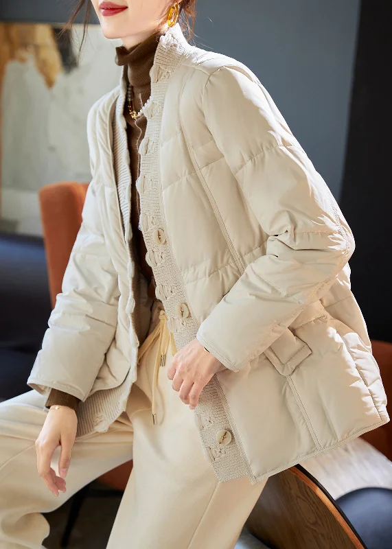 Checkered women's wool coats in a classic pattern for a timeless styleBoho Beige V Neck Patchwork Duck Down Puffers Jackets Winter Checkered women's wool coats in a classic pattern for a timeless styleBoho Beige V Neck Patchwork Duck Down Puffers Jackets Winter