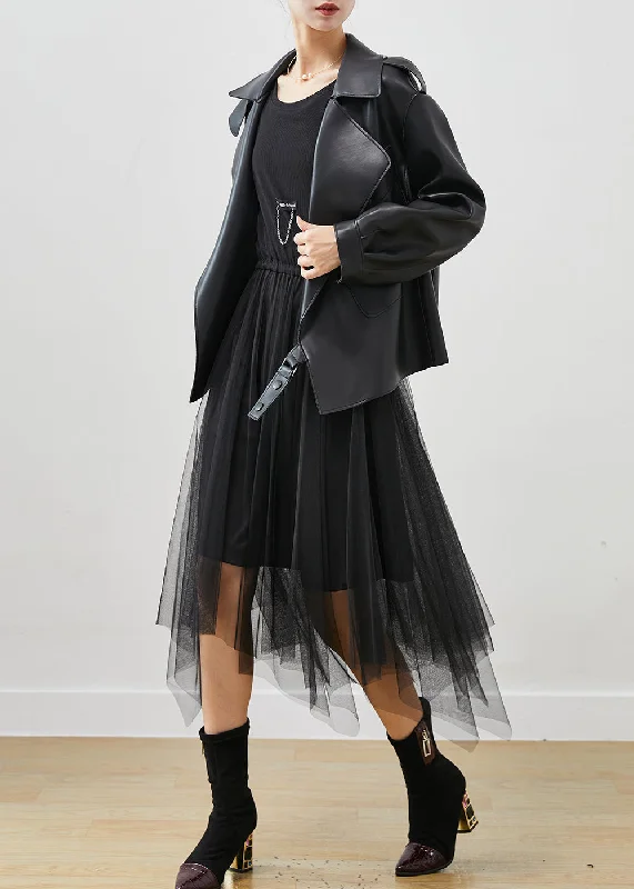 Water - resistant women's trench coats with adjustable cuffs for rainy daysBoho Black Faux Leather Coats And Tull Dress Two Piece Set Women Clothing Spring Water - resistant women's trench coats with adjustable cuffs for rainy daysBoho Black Faux Leather Coats And Tull Dress Two Piece Set Women Clothing Spring