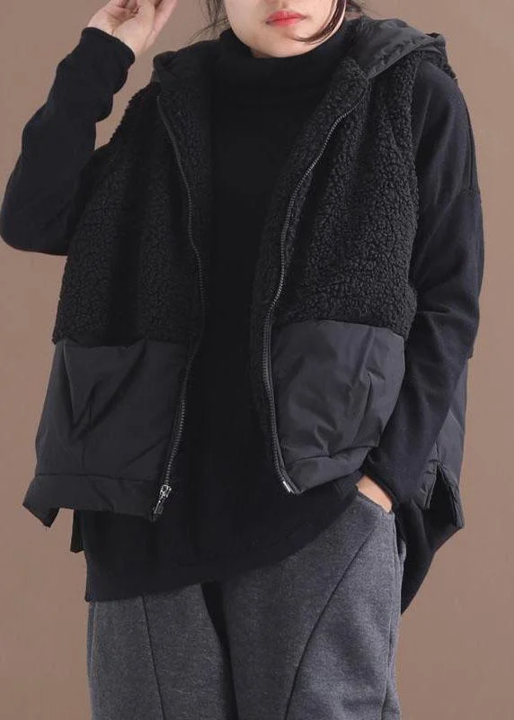 Belted women's cashmere coats in soft pastels for a luxurious feelBoho Black Hooded Zippered Pockets Patchwork Winter Waistcoat Belted women's cashmere coats in soft pastels for a luxurious feelBoho Black Hooded Zippered Pockets Patchwork Winter Waistcoat
