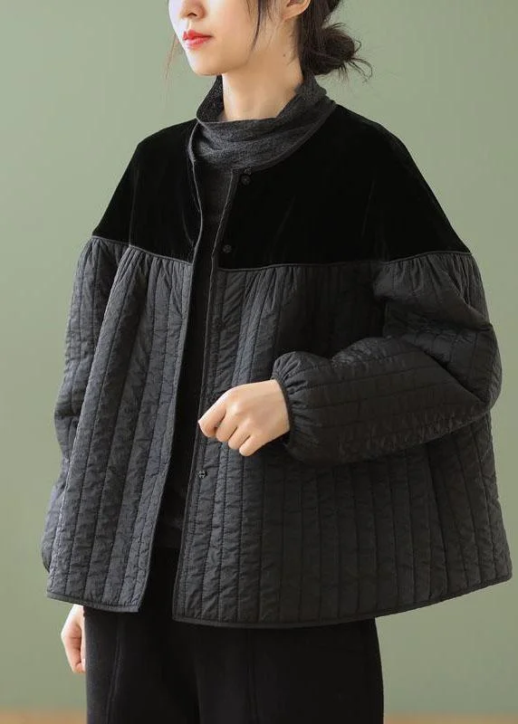 Hooded women's puffer coats in neon colors for high - visibility sportsBoho Black O-Neck Button Patchwork Winter Jackets Long sleeve Hooded women's puffer coats in neon colors for high - visibility sportsBoho Black O-Neck Button Patchwork Winter Jackets Long sleeve