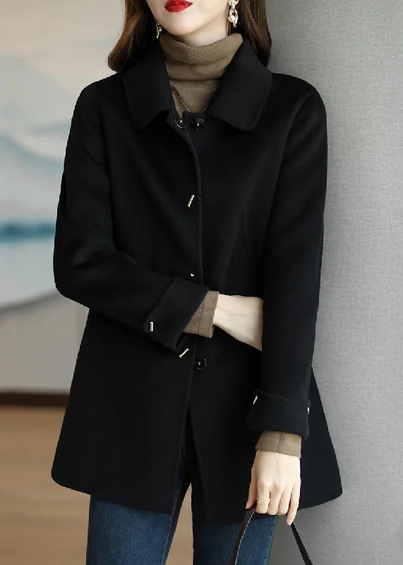 Women's faux fur coats in bright colors for a bold fashion statementBoho Black Peter Pan Collar Button Down Woolen Coat Fall Women's faux fur coats in bright colors for a bold fashion statementBoho Black Peter Pan Collar Button Down Woolen Coat Fall