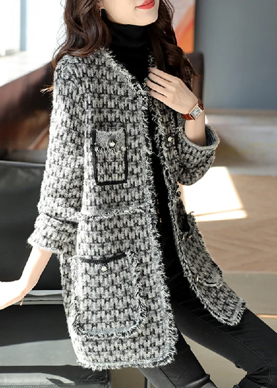 Women's faux fur coats in bright colors for a bold fashion statementBoho Black Tasseled Plaid Cotton Coats Spring Women's faux fur coats in bright colors for a bold fashion statementBoho Black Tasseled Plaid Cotton Coats Spring