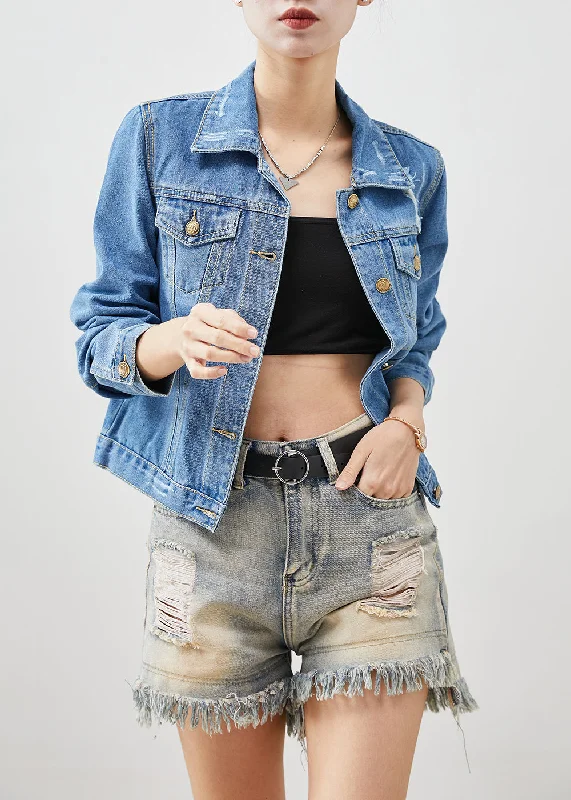 Women's knee - length wool blend coats with a fur collar for added warmthBoho Denim Blue Silm Fit Cotton Coats Spring Women's knee - length wool blend coats with a fur collar for added warmthBoho Denim Blue Silm Fit Cotton Coats Spring