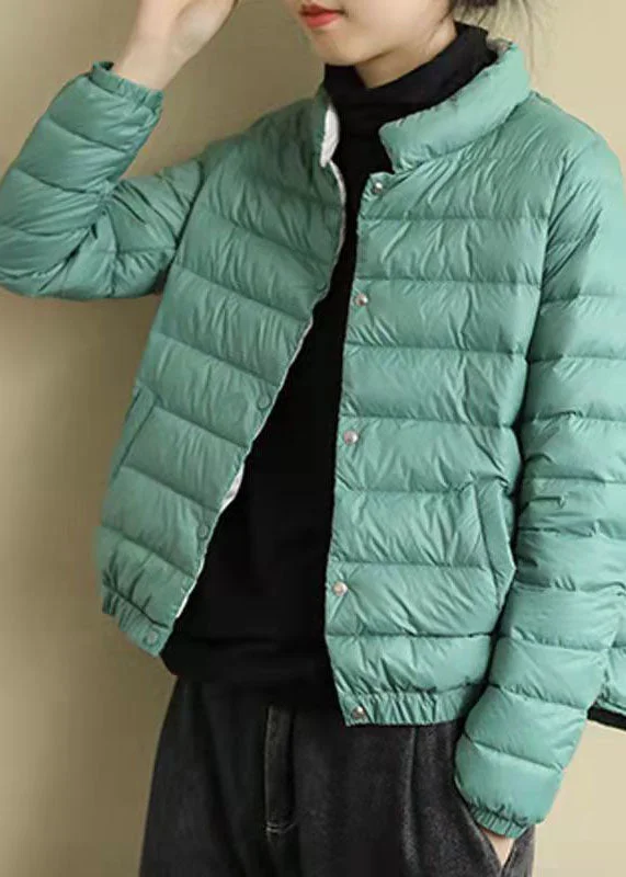 Women's reversible down coats with two - tone designs for versatile stylingBoho Green Stand Collar Solid Color Fine Cotton Filled Jackets Winter Women's reversible down coats with two - tone designs for versatile stylingBoho Green Stand Collar Solid Color Fine Cotton Filled Jackets Winter