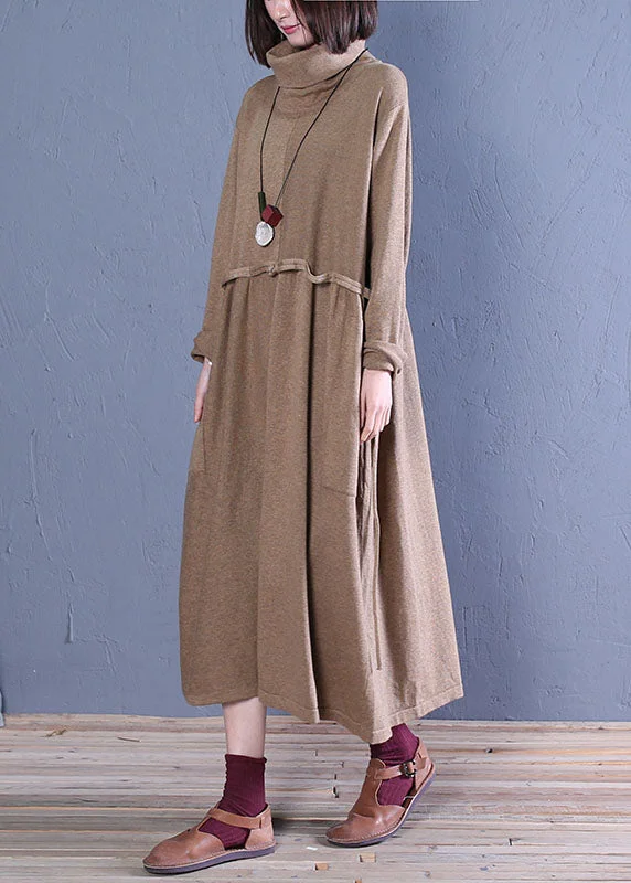 Plus Size Women's Open - Front Cardigan Style Sweater DressesBoho Khaki Turtle Neck Patchwork Knit Dresses Spring Plus Size Women's Open - Front Cardigan Style Sweater DressesBoho Khaki Turtle Neck Patchwork Knit Dresses Spring