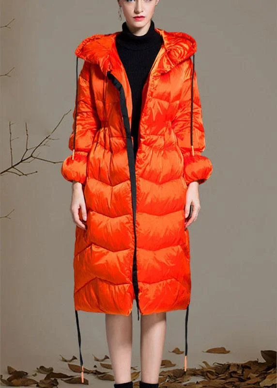 Mid - length women's down coats in a slim fit for a modern and sleek appearanceBoho Orange Loose Thick zippered Winter Duck Down Jacket In Mid - length women's down coats in a slim fit for a modern and sleek appearanceBoho Orange Loose Thick zippered Winter Duck Down Jacket In