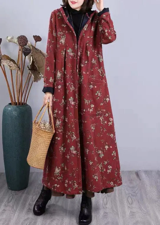 Plus size women's wool blend coats for a warm and stylish winterBoho Red Print Pockets Patchwork Warm Fleece Hooded Coat Winter Plus size women's wool blend coats for a warm and stylish winterBoho Red Print Pockets Patchwork Warm Fleece Hooded Coat Winter