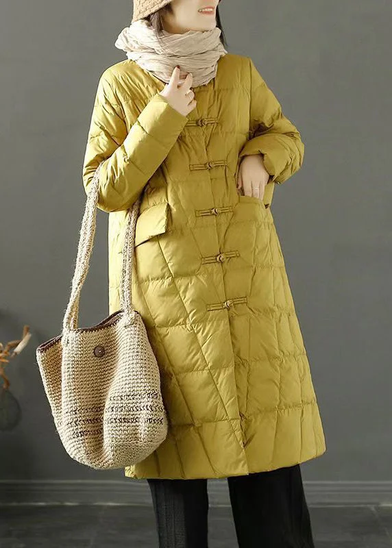 Long women's mac coats in a lightweight fabric for spring showersBoho Yellow Chinese Button Oriental Fine Cotton Filled Witner Coat Long women's mac coats in a lightweight fabric for spring showersBoho Yellow Chinese Button Oriental Fine Cotton Filled Witner Coat
