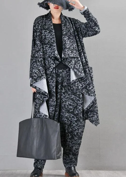 Women's long - sleeve wool coats in a houndstooth pattern for a classic charmBoutique Black Grey Knit asymmetrical design Print Fall Coat Women's long - sleeve wool coats in a houndstooth pattern for a classic charmBoutique Black Grey Knit asymmetrical design Print Fall Coat