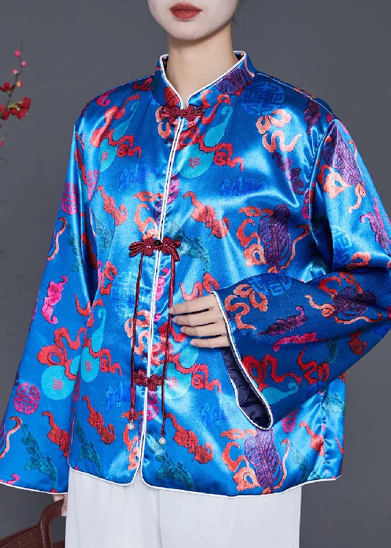 Petite women's wool blend coats with a tailored fit for a flattering silhouetteBoutique Blue Tasseled Jacquard Silk Coat Spring