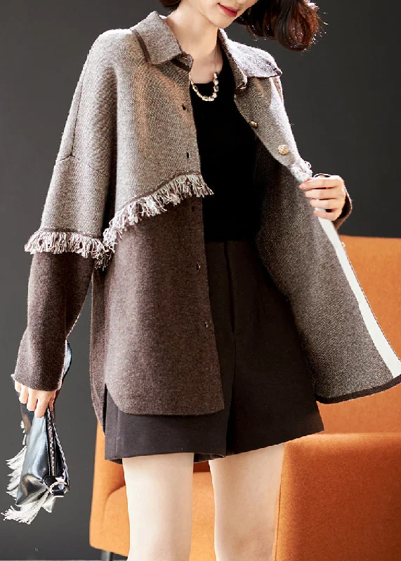 Plus size women's wool blend coats for a warm and stylish winterBoutique Colorblock Tasseled Patchwork Wool Coat Spring Plus size women's wool blend coats for a warm and stylish winterBoutique Colorblock Tasseled Patchwork Wool Coat Spring