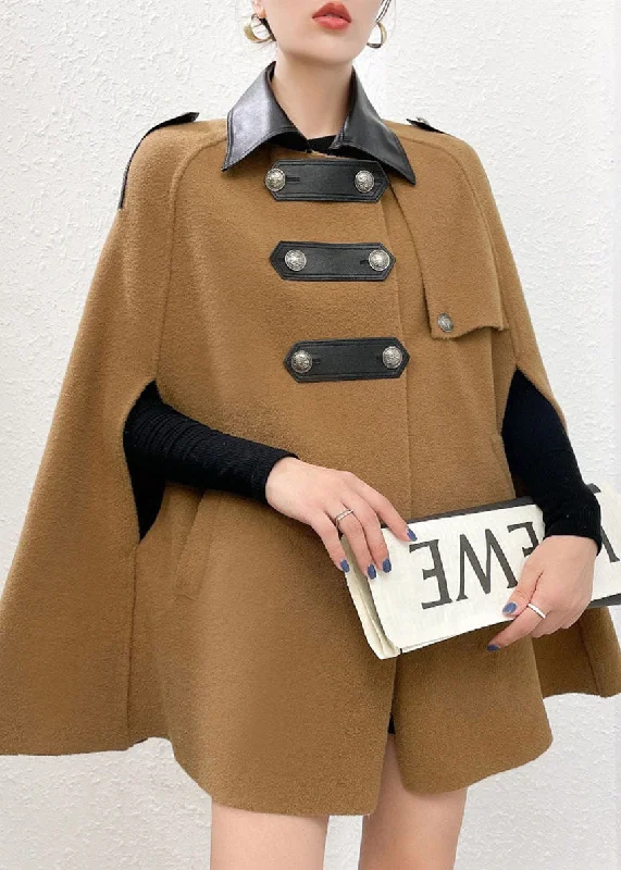 Belted women's cashmere coats in soft pastels for a luxurious feelBoutique Khaki Turn-down Collar Faux Leather Patchwork Woolen Coats Winter Belted women's cashmere coats in soft pastels for a luxurious feelBoutique Khaki Turn-down Collar Faux Leather Patchwork Woolen Coats Winter