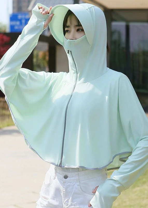 Quilted down women's coats with removable hoods for outdoor activitiesBoutique Light Green Hooded Zip Up Patchwork Ice Silk UPF 50+ Coats Summer Quilted down women's coats with removable hoods for outdoor activitiesBoutique Light Green Hooded Zip Up Patchwork Ice Silk UPF 50+ Coats Summer