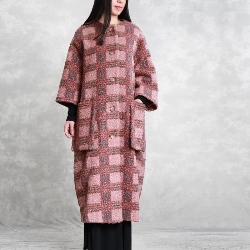 Plus size women's wool blend coats for a warm and stylish winterboutique oversized long winter coat red plaid pockets Button Woolen Coats Plus size women's wool blend coats for a warm and stylish winterboutique oversized long winter coat red plaid pockets Button Woolen Coats