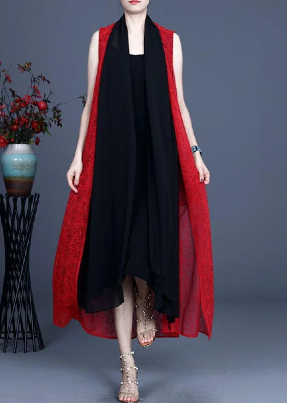 Shearling - lined women's leather coats for ultimate warmth and luxuryBoutique Red Asymmetrical Summer Maxi Waistcoat Sleeveless Shearling - lined women's leather coats for ultimate warmth and luxuryBoutique Red Asymmetrical Summer Maxi Waistcoat Sleeveless