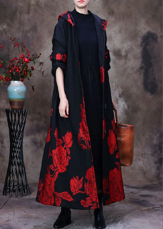 Long women's mac coats in a lightweight fabric for spring showersBoutique Red Hooded Print Warm Fleece Coat Winter Long women's mac coats in a lightweight fabric for spring showersBoutique Red Hooded Print Warm Fleece Coat Winter