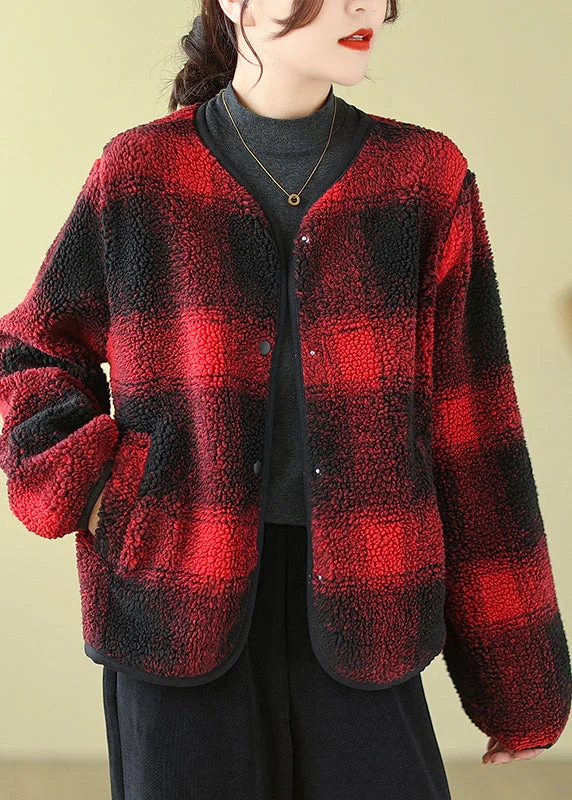 Quilted down women's coats with removable hoods for outdoor activitiesBoutique Red O-Neck Pockets Plaid Faux Fur Jackets Fall Quilted down women's coats with removable hoods for outdoor activitiesBoutique Red O-Neck Pockets Plaid Faux Fur Jackets Fall