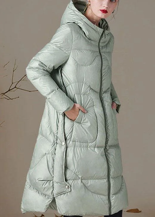 Women's reversible down coats with two - tone designs for versatile stylingBoutique silver Green hooded low high design Loose Winter Duck Down Coats Women's reversible down coats with two - tone designs for versatile stylingBoutique silver Green hooded low high design Loose Winter Duck Down Coats