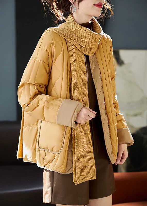 Shearling - lined women's leather coats for ultimate warmth and luxuryBoutique Yellow O-Neck Patchwork Free Scarf Duck Down Puffer Jacket Winter Shearling - lined women's leather coats for ultimate warmth and luxuryBoutique Yellow O-Neck Patchwork Free Scarf Duck Down Puffer Jacket Winter