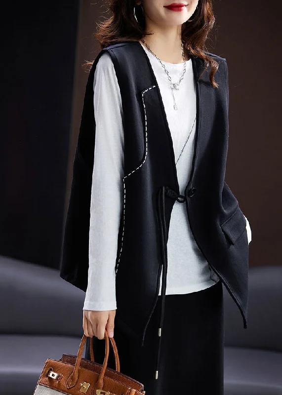 Hooded women's puffer coats in neon colors for high - visibility sportsBrief Black Patchwork Button Waistcoat Sleeveless Hooded women's puffer coats in neon colors for high - visibility sportsBrief Black Patchwork Button Waistcoat Sleeveless