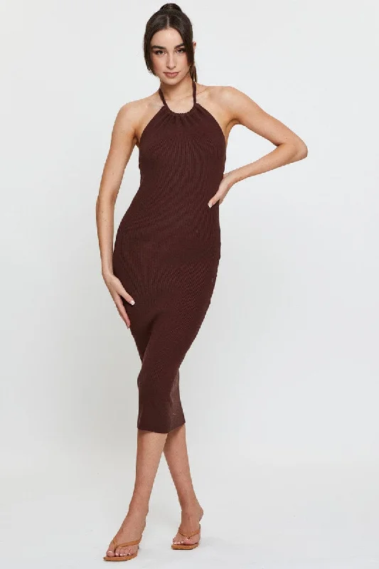 Mock Neck Women's Angora Blend Sweater Dresses in Solid ColorsBrown Knit Dress Midi Halter Neck Mock Neck Women's Angora Blend Sweater Dresses in Solid ColorsBrown Knit Dress Midi Halter Neck