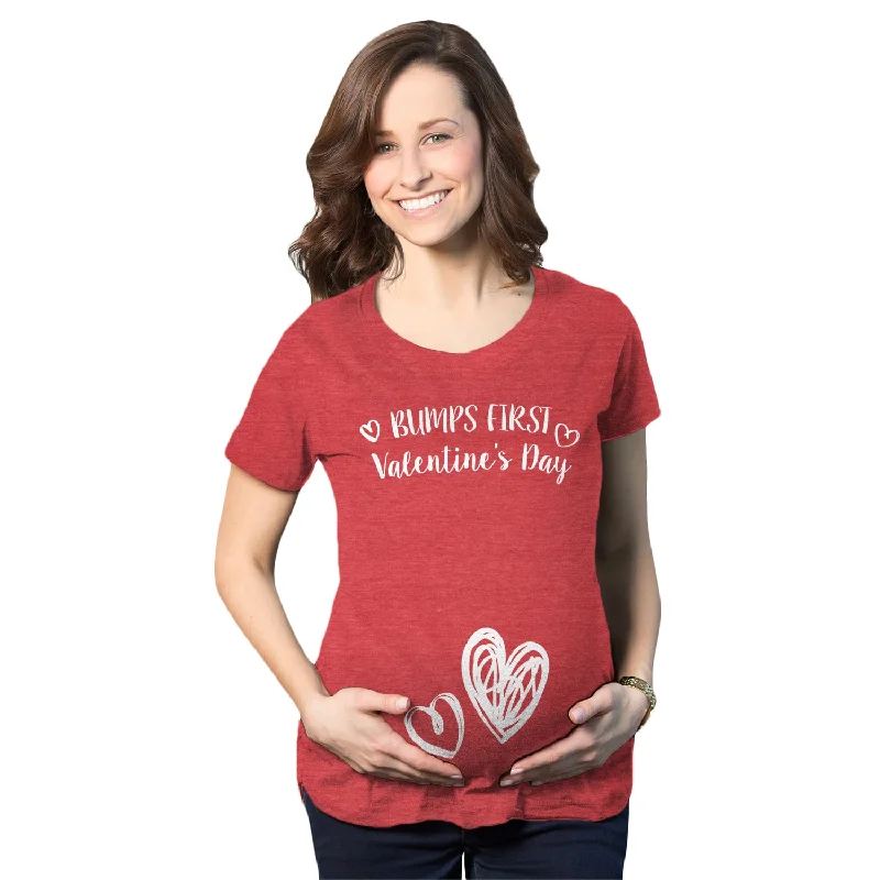 Crew Neck Women T Shirt with a Timeless DesignBump's First Valentine's Day Maternity T Shirt Crew Neck Women T Shirt with a Timeless DesignBump's First Valentine's Day Maternity T Shirt