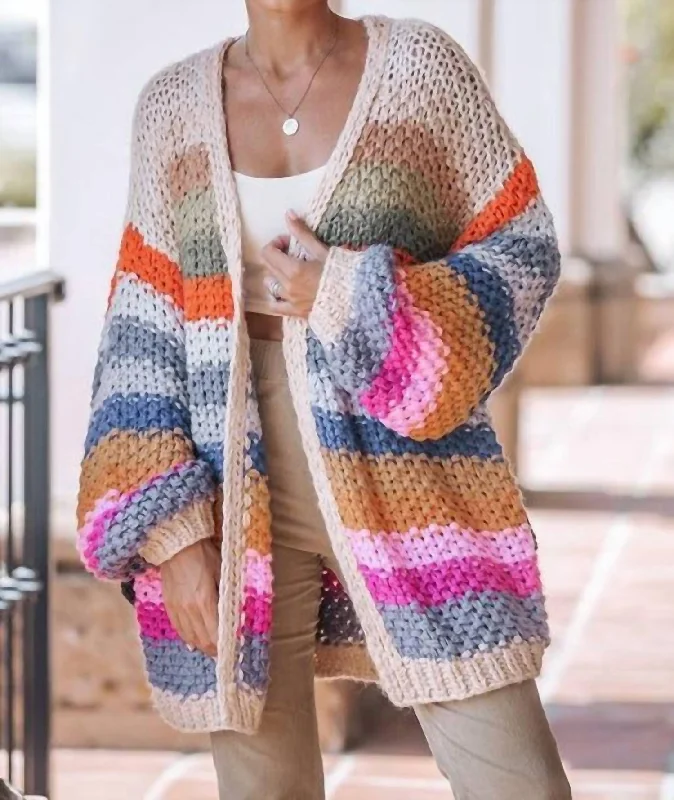 Midi - Length Women's Shetland Wool Sweater Dresses in Traditional PatternsCali Striped Knit Cardigan In As Shown Midi - Length Women's Shetland Wool Sweater Dresses in Traditional PatternsCali Striped Knit Cardigan In As Shown