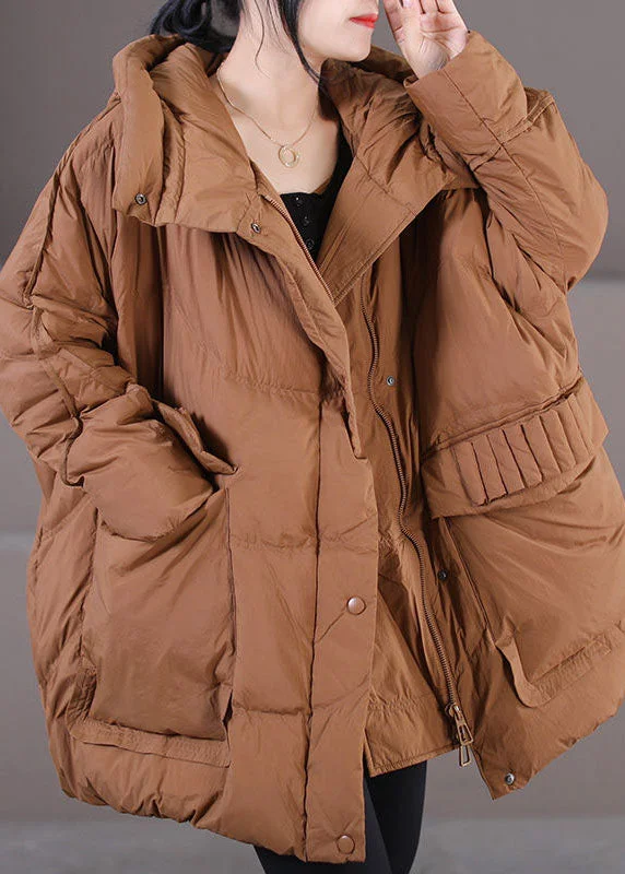 Women's knee - length wool blend coats with a fur collar for added warmthCaramel Warm Duck Down Puffer Jacket Hooded Oversized Winter