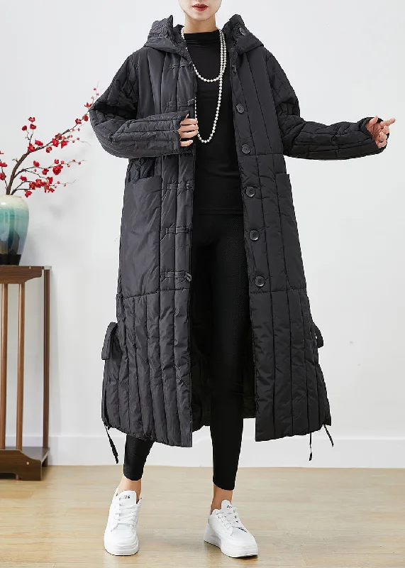 Women's waterproof parka coats with multiple pockets for practicalityCasual Black Oversized Striped Fine Cotton Filled Puffers Jackets Winter