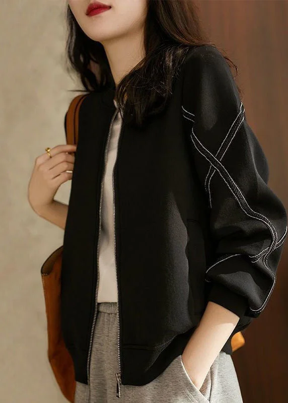 Plus size women's wool blend coats for a warm and stylish winterCasual Black Stand Collar Oversized Cotton Jackets Fall