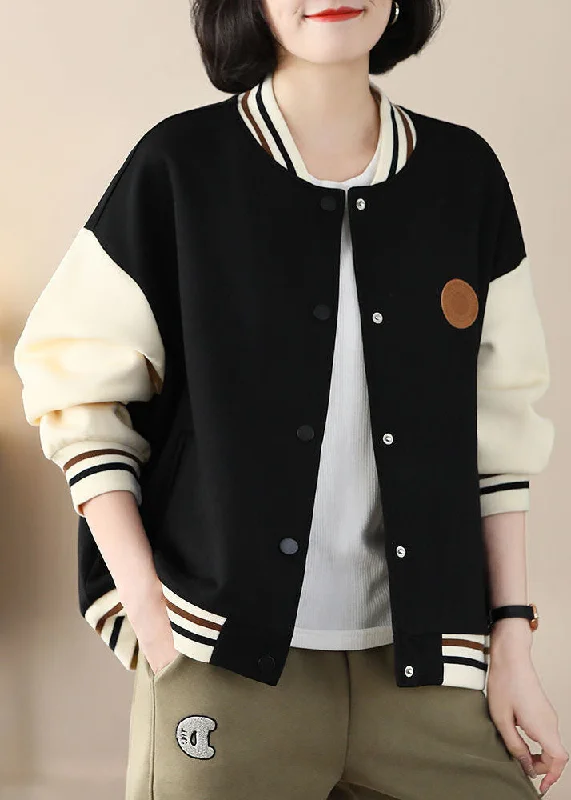 Women's long - sleeve wool coats in a houndstooth pattern for a classic charmCasual Black Stand Collar Oversized Patchwork Cotton Coats Spring Women's long - sleeve wool coats in a houndstooth pattern for a classic charmCasual Black Stand Collar Oversized Patchwork Cotton Coats Spring