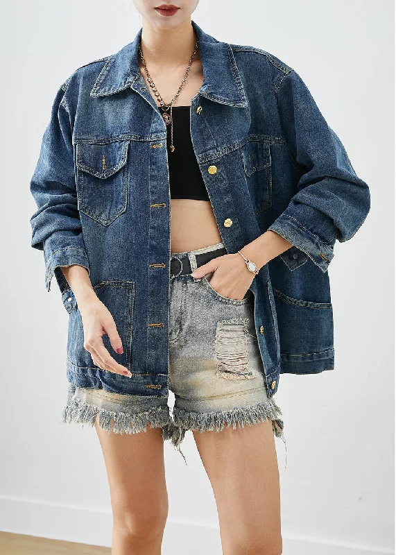 Women's faux fur coats in bright colors for a bold fashion statementCasual Blue Oversized Patchwork Denim Coats Fall