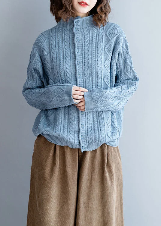 Oversized women's wool coats in a monochromatic look for a trendy outfitCasual Blue Wear On Both Sides Cable Knit Coats Winter