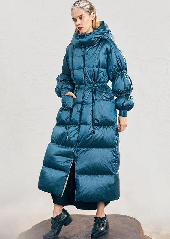 Women's longline double - breasted camel coats for a sophisticated lookCasual Blue zippered Pockets Winter Duck Down Down Jacket
