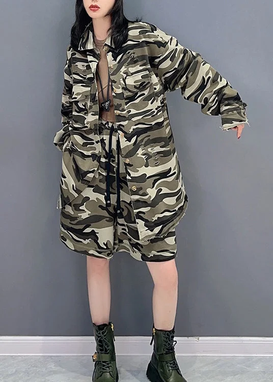 Women's waterproof parka coats with multiple pockets for practicalityCasual Camouflage Peter Pan Collar Zippered Print Coats And Shorts Two Pieces Set Spring Women's waterproof parka coats with multiple pockets for practicalityCasual Camouflage Peter Pan Collar Zippered Print Coats And Shorts Two Pieces Set Spring