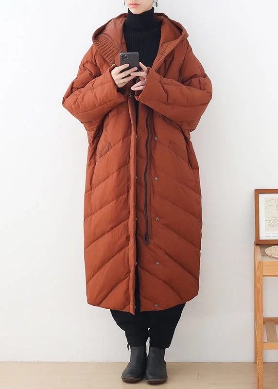 Women's waterproof parka coats with multiple pockets for practicalityCasual Caramel Zippered Button Pockets Hooded Down Coat Long Sleeve