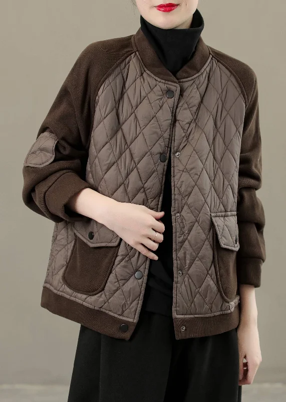 Women's long - sleeve wool coats in a houndstooth pattern for a classic charmCasual Coffee O-Neck Plaid Patchwork Button Down Jackets Winter Women's long - sleeve wool coats in a houndstooth pattern for a classic charmCasual Coffee O-Neck Plaid Patchwork Button Down Jackets Winter