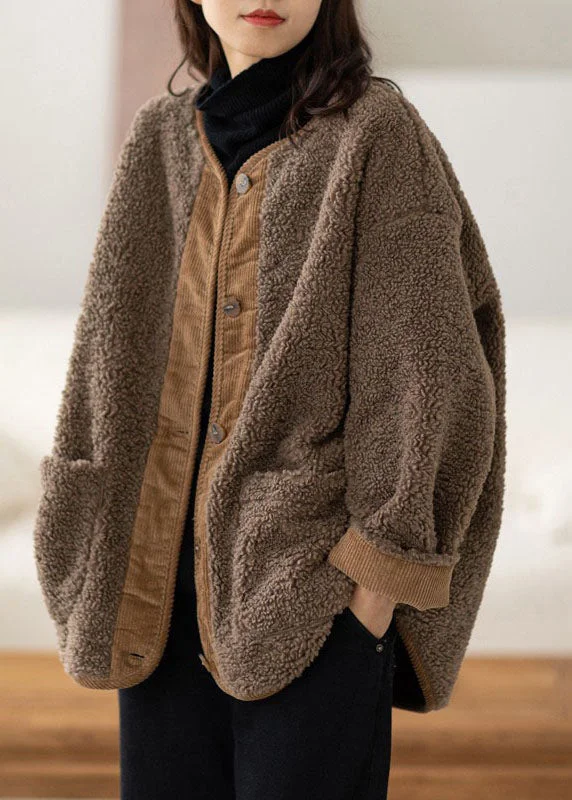 Women's pea coats with brass buttons for a nautical - inspired styleCasual Coffee O-Neck Pockets Button Warm Faux Fur Coats Long Sleeve Women's pea coats with brass buttons for a nautical - inspired styleCasual Coffee O-Neck Pockets Button Warm Faux Fur Coats Long Sleeve