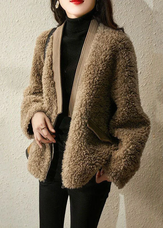 Women's longline double - breasted camel coats for a sophisticated lookCasual Coffee V Neck Patchwork Tedd Faux Fur Coats Winter Women's longline double - breasted camel coats for a sophisticated lookCasual Coffee V Neck Patchwork Tedd Faux Fur Coats Winter