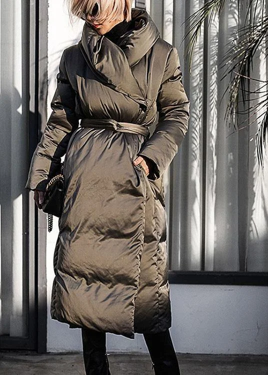 Women's cropped leather coats with silver studs for an edgy lookCasual Green Loose Thick tie waist Winter Duck Down down coat Women's cropped leather coats with silver studs for an edgy lookCasual Green Loose Thick tie waist Winter Duck Down down coat