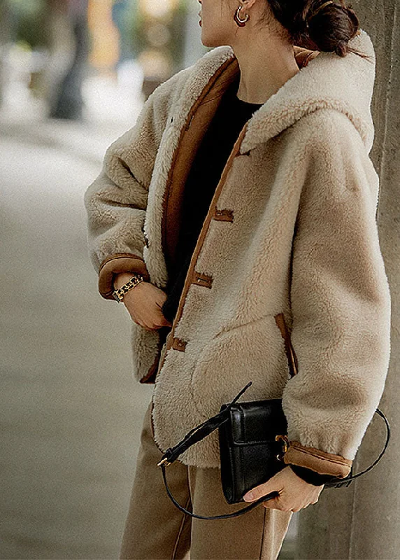Shearling - lined women's leather coats for ultimate warmth and luxuryCasual Light Camel Patchwork Button Hooded Faux Fur Coats Long Sleeve Shearling - lined women's leather coats for ultimate warmth and luxuryCasual Light Camel Patchwork Button Hooded Faux Fur Coats Long Sleeve