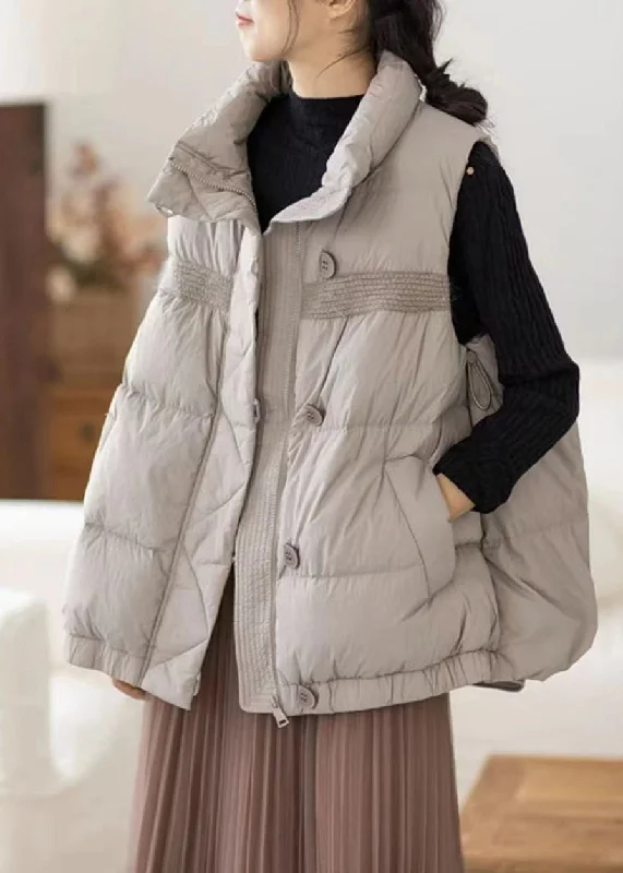 Women's reversible down coats with two - tone designs for versatile stylingCasual Light Grey Zippered Pockets Cotton Filled Waistcoat Sleeveless Women's reversible down coats with two - tone designs for versatile stylingCasual Light Grey Zippered Pockets Cotton Filled Waistcoat Sleeveless