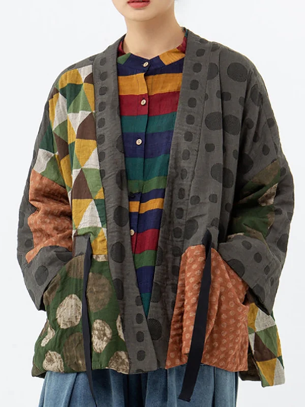 Women's pea coats with brass buttons for a nautical - inspired styleCasual Loose Irregular Geometric Pattern Retro Cotton Coat Women's pea coats with brass buttons for a nautical - inspired styleCasual Loose Irregular Geometric Pattern Retro Cotton Coat