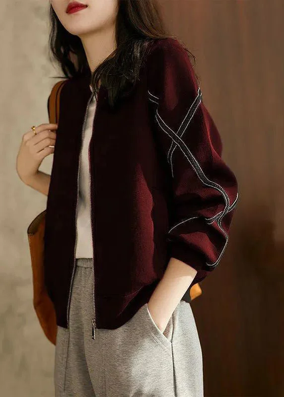 Women's waterproof parka coats with multiple pockets for practicalityCasual Mulberry Zip Up Patchwork Cotton Jacket Fall Women's waterproof parka coats with multiple pockets for practicalityCasual Mulberry Zip Up Patchwork Cotton Jacket Fall