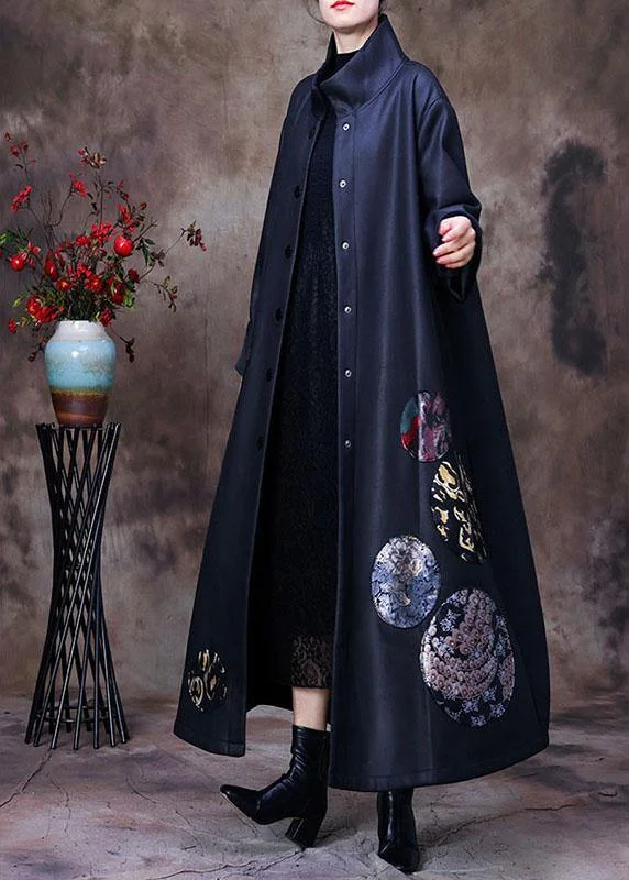 Checkered women's wool coats in a classic pattern for a timeless styleCasual Navy Button Print Patchwork Winter Coat Outwear Checkered women's wool coats in a classic pattern for a timeless styleCasual Navy Button Print Patchwork Winter Coat Outwear